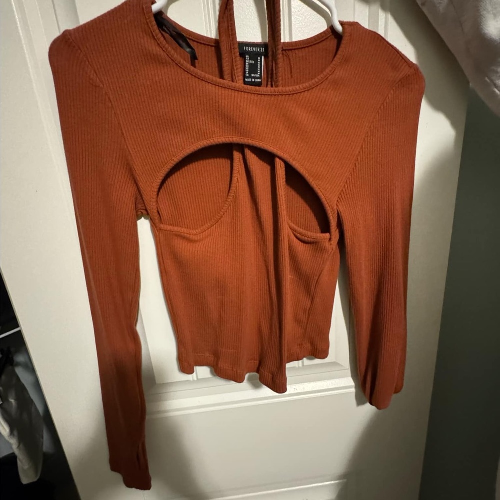 Trendyol Orange Long Sleeve Cut-Out Bodysuit